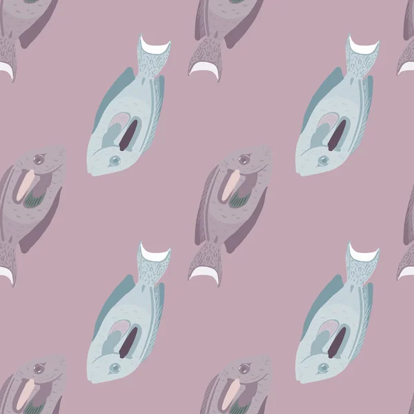 水中外科魚の装飾と手描きのシームレスなパターン 淡いピンクの背景 ファブリックデザイン テキスタイルプリント ラッピング カバーのための装飾的な背景 ベクターイラスト — ストックベクタ