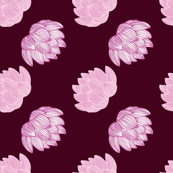Цветение Бесшовный Узор Контурными Розовыми Цветами Лотоса Формы Темно Бордовый — стоковый вектор