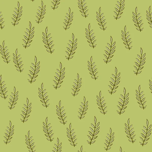 Ботанический Бесшовный Случайный Рисунок Очертаниями Коричневых Веток Зеленый Оливковый Пастельный — стоковый вектор
