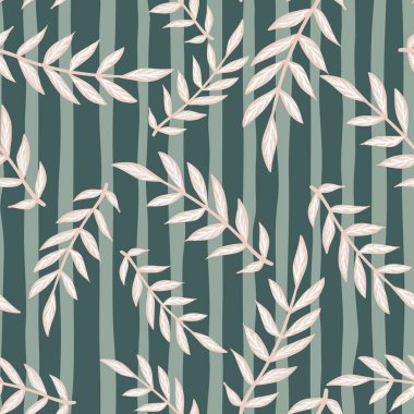 Rastgele çizilmiş, pürüzsüz bir desen ve ışık dalları siluetleri. Mavi çizgili arka plan. Kumaş tasarımı, tekstil baskısı, ambalaj ve kapak için tasarlandı. Vektör illüstrasyonu