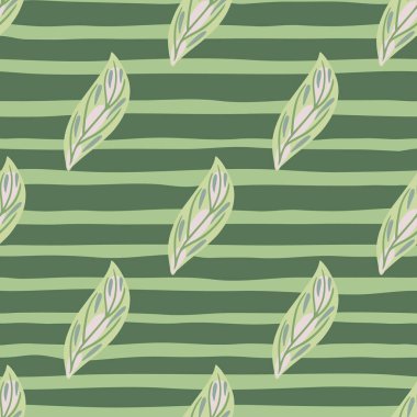 Pastel pürüzsüz bir desen çizgili yaprak süsleme izi bırakıyor. Yeşil pastel çizgili arka plan. Kumaş tasarımı, tekstil baskısı, ambalaj ve kapak için tasarlandı. Vektör illüstrasyonu