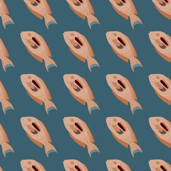 Basit bej cerrah balık şekilli, su geçirmez desenli. Deniz mavisi pastel arka plan. Kumaş tasarımı için dekoratif zemin, tekstil baskısı, ambalaj, kapak. Vektör illüstrasyonu