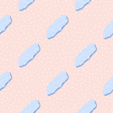 Basit açık mavi buz kütlesi siluetleriyle minimalist, pürüzsüz desen. Pembe arka plan. Manzara kış baskısı. Kumaş tasarımı, tekstil baskısı, ambalaj ve kapak için tasarlandı. Vektör illüstrasyonu