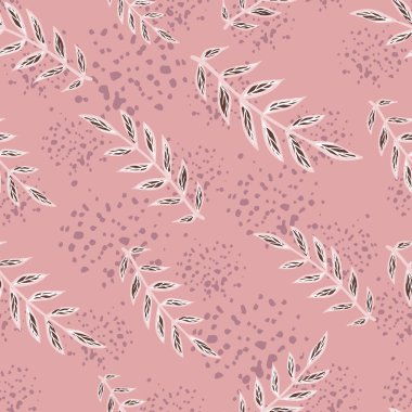 Süslü, pürüzsüz, beyaz ana hatlı siluetler rastgele izler. Pembe arka planda su sıçraması. Kumaş tasarımı, tekstil baskısı, ambalaj ve kapak için tasarlandı. Vektör illüstrasyonu