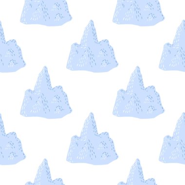 Basit dekoratif mavi buzdağı süsüsüyle izole edilmiş karalama deseni. Beyaz arka plan. Kumaş tasarımı, tekstil baskısı, ambalaj, kapak için harika. Vektör illüstrasyonu.