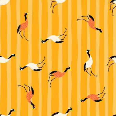 Karalama vinci doğum elementleri olan soyut, kusursuz desen. Sarı çizgili arka plan. Parlak palet. Kumaş tasarımı, tekstil baskısı, ambalaj ve kapak için mükemmel. Vektör illüstrasyonu.