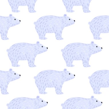Şirin karalama kutup ayısı süsüsüyle kusursuz hayvanat bahçesi deseni. Mavi hayvan siluetleriyle izole edilmiş parmak izi. Kumaş tasarımı, tekstil baskısı, ambalaj ve kapak için mükemmel. Vektör illüstrasyonu.