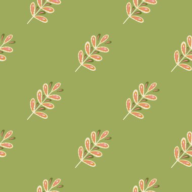 Koyu tonlarda kusursuz desen ve karalama yaprağı süsü. Yeşil arka plan. Doğa baskısı. Kumaş tasarımı, tekstil baskısı, ambalaj ve kapak için tasarlandı. Vektör illüstrasyonu.