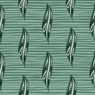 Yeşil botanik yapraklı, soyut bitkisel, pürüzsüz desen. Çizgili arka plan. Doğa baskısı. Kumaş tasarımı için dekoratif zemin, tekstil baskısı, ambalaj, kapak. Vektör illüstrasyonu