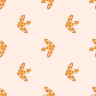 Turuncu karalama basit yapraklar, el çizimi, pürüzsüz desen. Pastel arka plan. El çizimi stili. Botanik çizimleri. Kumaş tasarımı, tekstil baskısı, ambalaj ve kapak için mükemmel. Vektör illüstrasyonu.