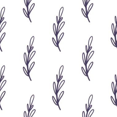 İzole edilmiş, pürüzsüz, ana hatları lacivert dalları olan, basit bir iz. Beyaz arka plan. Karalama arkaplanı. Kumaş tasarımı, tekstil baskısı, ambalaj ve kapak için mükemmel. Vektör illüstrasyonu.