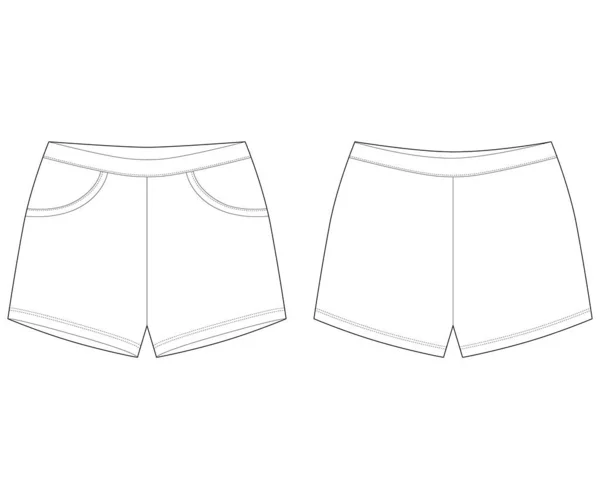 Technical Sketch Sleep Shorts Pants Design Template Elastic Sport Shorts — Stock Vector