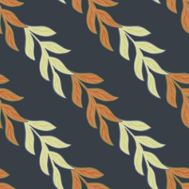 Süslü doğa turuncu dallı yaprakların şekilleri. Deniz mavisi. Kumaş tasarımı, tekstil baskısı, ambalaj ve kapak için tasarlandı. Vektör illüstrasyonu.