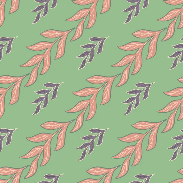 紫色和粉色的轮廓分枝形成无缝图案 粉刷绿色背景 简单的风格 设计用于面料设计 纺织品印花 矢量说明 — 图库矢量图片