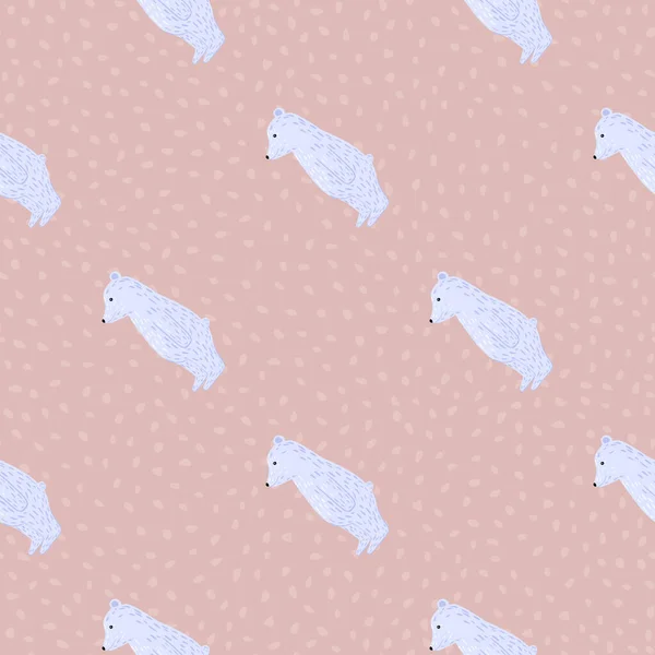 最小的风格无缝图案与小北极熊轮廓打印 淡粉色点缀背景 设计用于面料设计 纺织品印花 矢量说明 — 图库矢量图片