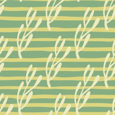 Doğa tarzında soyut, pürüzsüz desenler, karalama dalları, minimalist siluetler. Yeşil çizgili arka plan. Kumaş tasarımı, tekstil baskısı, ambalaj, kapak için harika. Vektör illüstrasyonu.