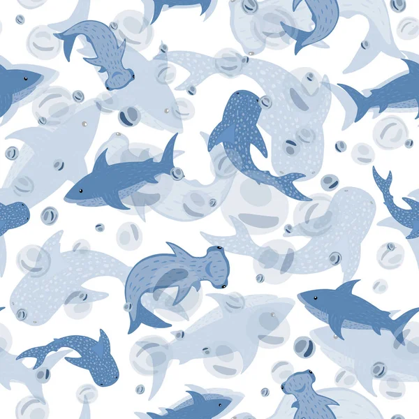 Beyaz Arka Planda Şeffaf Köpekbalıkları Var Çekiç Balina Beyaz Köpekbalığı — Stok Vektör