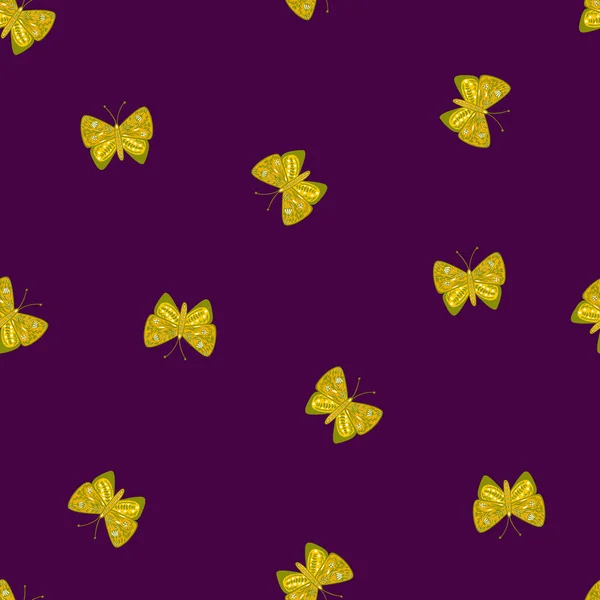 Minimalistic Style Seamless Pattern Simple Yellow Folk Butterfly Elements Purple — Stock Vector