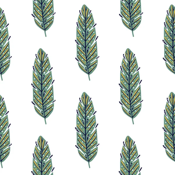 Botanisches Nahtloses Muster Mit Grün Konturierten Blättern Vereinzelter Druck Floralen — Stockvektor
