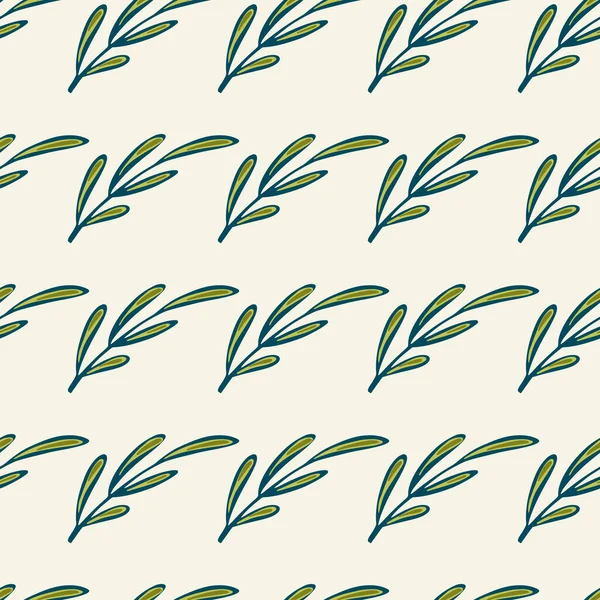 Bleu Profilés Branches Vertes Éléments Motif Botanique Sans Couture Fond — Image vectorielle