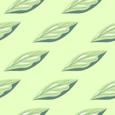 Geometrik karalama yaprağı şekilli minimalist botanik süslemeleri. Yeşil palet. Kumaş tasarımı, tekstil baskısı, ambalaj ve kapak için mükemmel. Vektör illüstrasyonu.