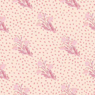 Soyut pembe çiçek silueti izli, pürüzsüz bir defter. Noktalı arka plan. Çiçek arkaplanı. Kumaş tasarımı, tekstil baskısı, ambalaj ve kapak için mükemmel. Vektör illüstrasyonu.