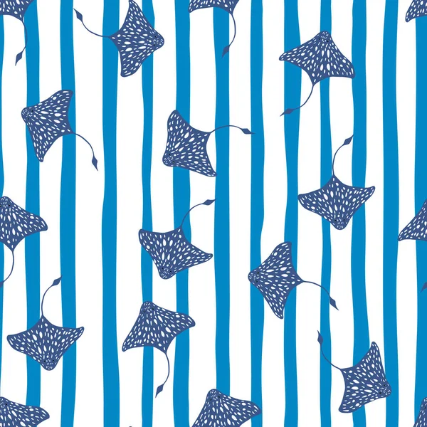 Random Navy Blue Stingray Shapes Seamless Doodle Pattern Blue White — Stock Vector