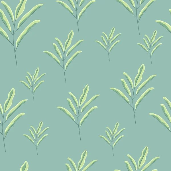 Τυχαία Πράσινα Floral Κλαδιά Φύλλα Χωρίς Ραφή Μοτίβο Doodle Μπλε — Διανυσματικό Αρχείο