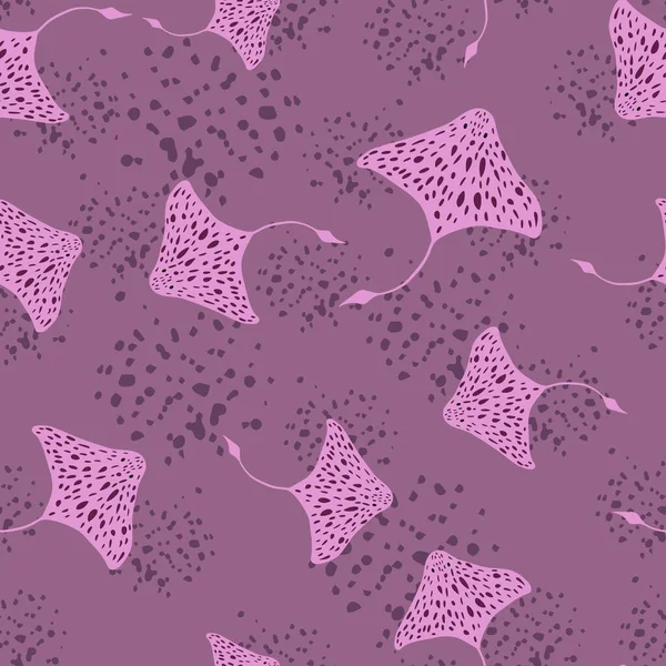 无缝隙的动物海模式与涂鸦随机的浮灰轮廓 有水花的紫红色背景 设计用于面料设计 纺织品印花 矢量说明 — 图库矢量图片