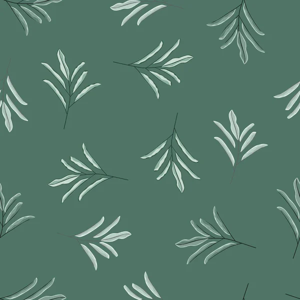 Decorative Seamless Pattern Floral Doodle Branches Leaves Shapes Pale Green — Stock Vector