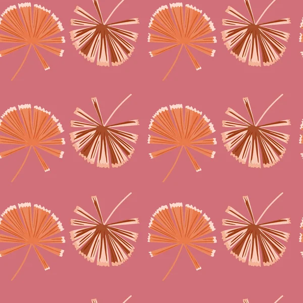 植物的自然无缝模式与多齿的棕榈叶轮廓 粉红的背景 简单的风格 完美的面料设计 纺织品印花 矢量说明 — 图库矢量图片