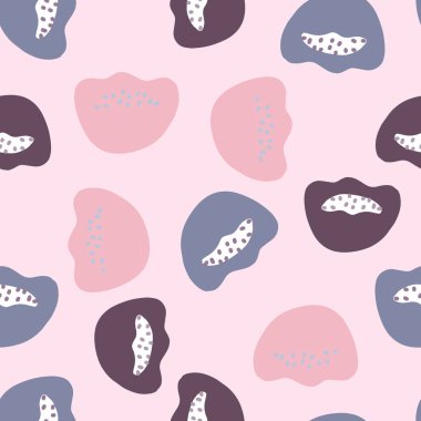 Pembe, mavi ve mor haşhaş çiçeği şekilli izole, pürüzsüz desen. Çocuk tarzı. Kumaş tasarımı için dekoratif zemin, tekstil baskısı, ambalaj, kapak. Vektör illüstrasyonu.