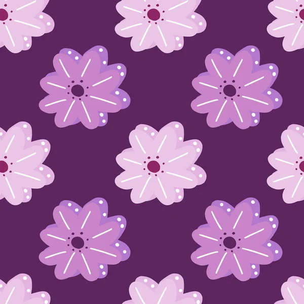 Květinový Bezešvý Vzor Skandinávskými Růžovými Purpurovými Margueritovými Květy Fialové Pozadí — Stockový vektor