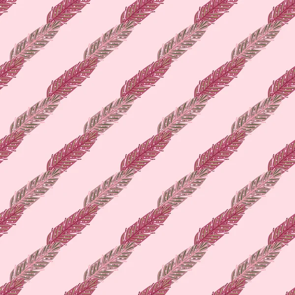 Patrón Diagonal Sin Costura Plumas Garabato Colores Rosados Fondo Bohemio — Vector de stock