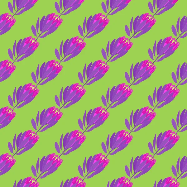 Motif Naturel Sans Couture Avec Silhouettes Fleurs Protéa Diagonale Fond — Image vectorielle