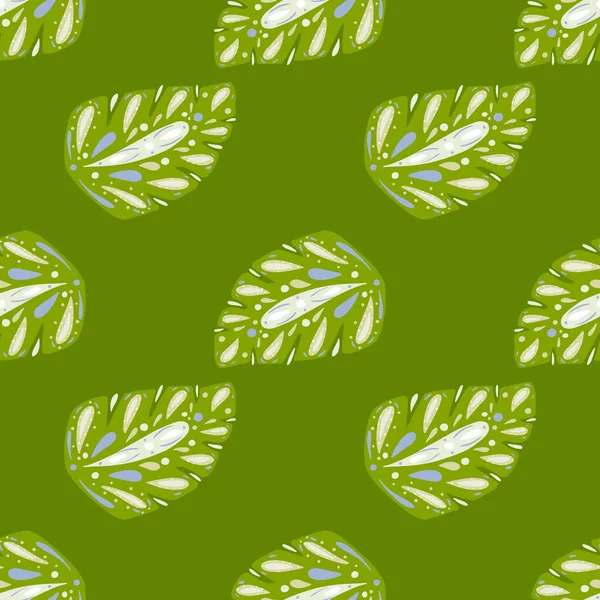 Handgezeichnetes Tropisches Nahtloses Muster Mit Volkstümlichen Monsterblattformen Grüner Heller Hintergrund — Stockvektor