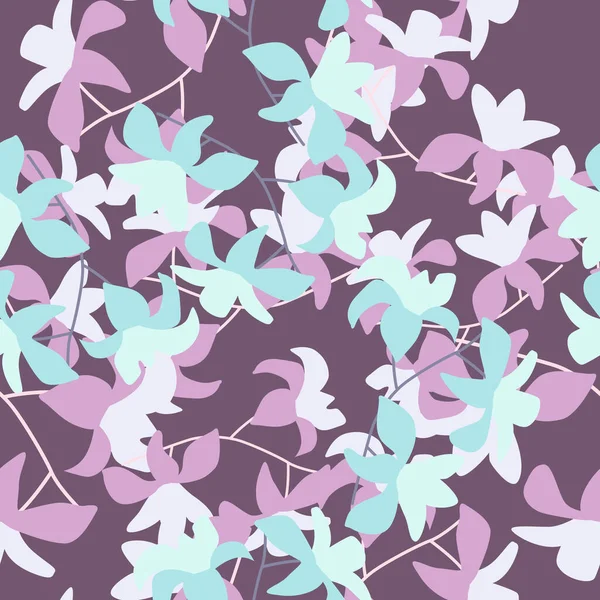 Silhouettes Fleurs Hawaii Dessinées Main Bleu Violet Motif Sans Couture — Image vectorielle