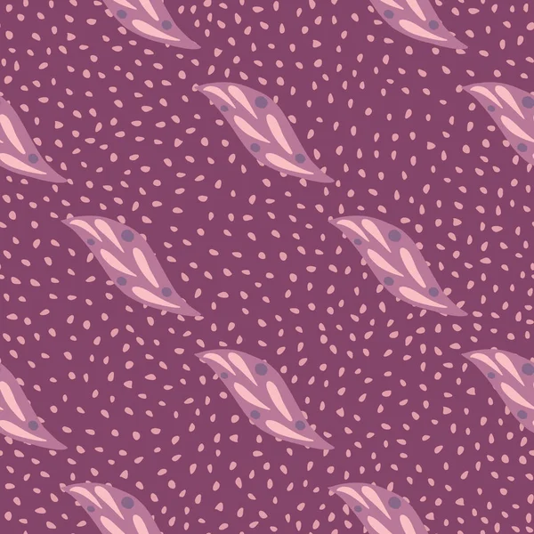 ライラック手描き幾何学的な葉のプリントと装飾的なシームレスパターン 点で紫色の背景 ファブリックデザイン テキスタイルプリント ラッピング カバーのための装飾的な背景 ベクターイラスト — ストックベクタ
