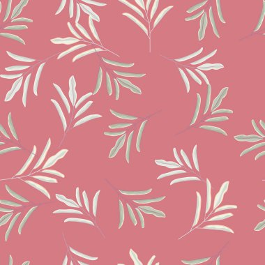 Pembe arka plandaki basit çiçek yapraklı siluetleri olan soyut, pürüzsüz desenler. Kumaş tasarımı, tekstil baskısı, ambalaj ve kapak için mükemmel. Vektör illüstrasyonu.