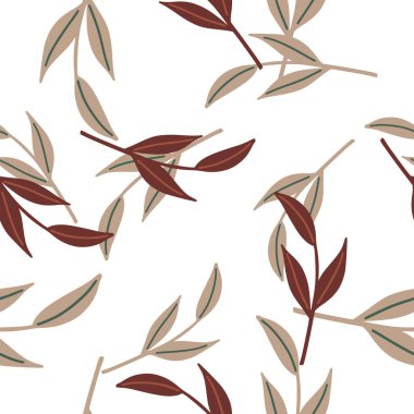 Karalama İskandinav dalları ile izole edilmiş, pürüzsüz bir şekil. Rastgele bej ve kahverengi dallar. Kumaş tasarımı, tekstil baskısı, ambalaj ve kapak için mükemmel. Vektör illüstrasyonu.