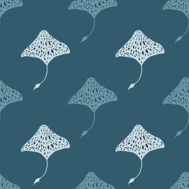 Aqua dikişsiz sualtı deseni, el yapımı vatoz şekilli. Donanma mavisi soluk beniz. Kumaş tasarımı, tekstil baskısı, ambalaj ve kapak için tasarlandı. Vektör illüstrasyonu.