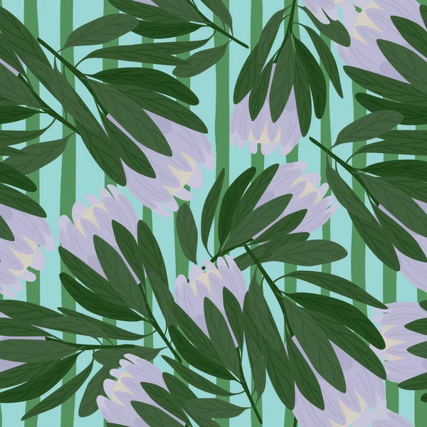 Abstraktes Grünes Laub Und Protea Blüten Mit Nahtlosem Muster Grün — Stockvektor