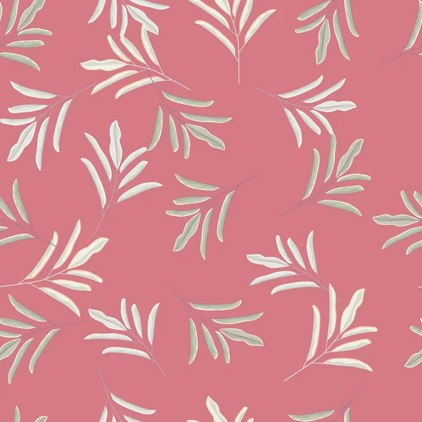 Абстрактный Бесшовный Рисунок Случайными Простыми Силуэтами Листьев Цветов Розовом Фоне — стоковый вектор