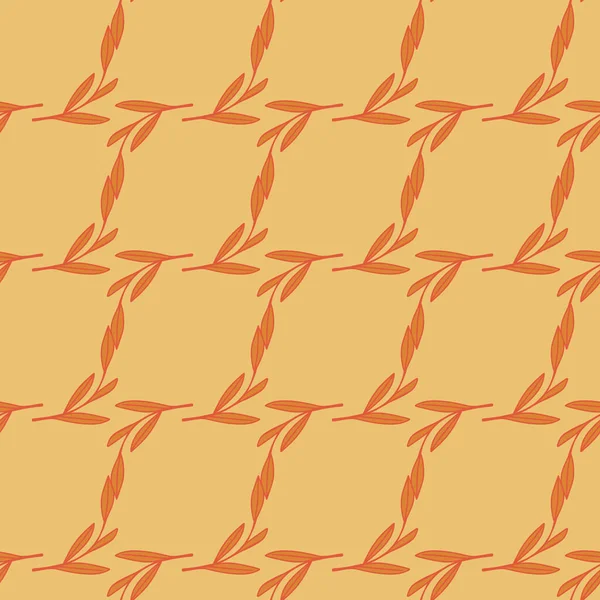 幾何学的なスタイルの葉の枝飾りと自然シンプルなシームレスパターン ベージュ地にオレンジの葉 ファブリックデザイン テキスタイルプリント ラッピング カバーに最適です ベクターイラスト — ストックベクタ