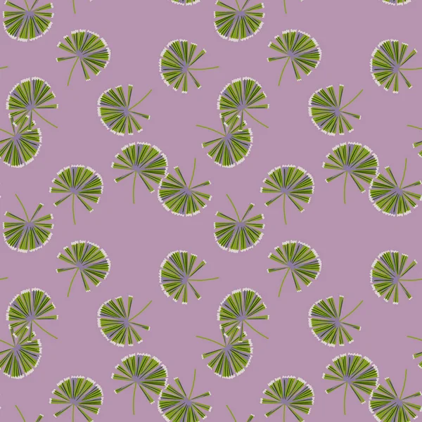 Бесшовный Ботанический Рисунок Случайными Зелеными Силуэтами Пальмовой Ликуалы Фиолетовый Пастельный — стоковый вектор