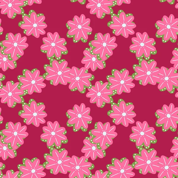 Botanical Seamless Pattern Random Bright Pink Romomile Flowers Ornament Отпечаток — стоковый вектор