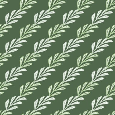 Çapraz yaprak desenli el çizimi, şekillendirilmiş elementler. Yeşil zeytin arka planı. Kumaş tasarımı, tekstil baskısı, ambalaj ve kapak için tasarlandı. Vektör illüstrasyonu.