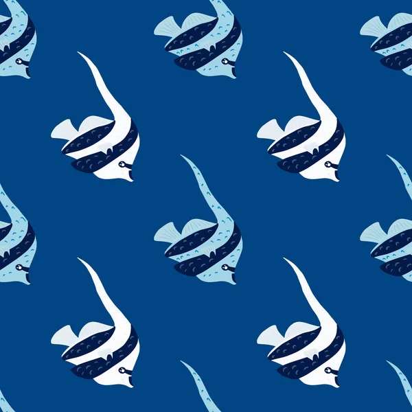 Ljusblå Sömlös Mönster Med Doodle Kejserliga Angelfish Silhuetter Handritad Aqua — Stock vektor