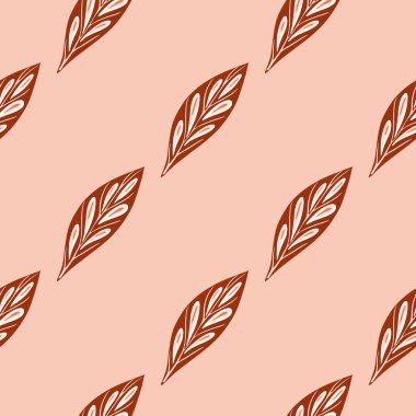 Kahverengi geometrik yaprak şekilli, minimalist, pürüzsüz desen. Açık pembe arka plan. Kumaş tasarımı için dekoratif zemin, tekstil baskısı, ambalaj, kapak. Vektör illüstrasyonu.