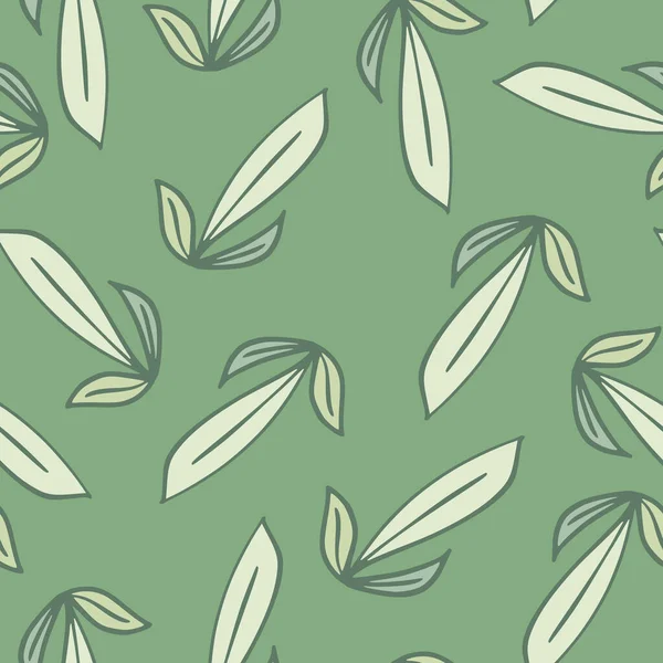 Abstraktes Nahtloses Muster Mit Handgezeichneten Blattumrissen Grüner Pastellhintergrund Perfekt Für — Stockvektor